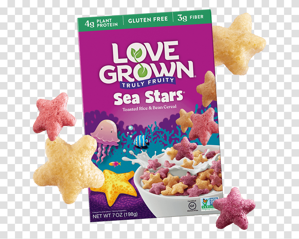 Love Grown Home Sea Stars Cereal, Snack, Food, Bread, Cracker Transparent Png
