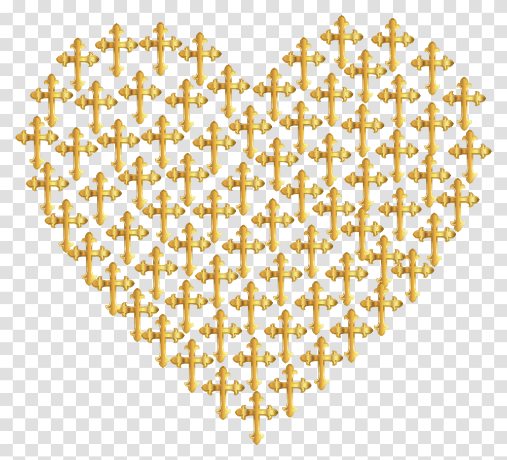 Love Heart Crosses Gold No Background Clip Arts Background Gold Heart Symbol, Chandelier, Lamp, Pattern, Crowd Transparent Png
