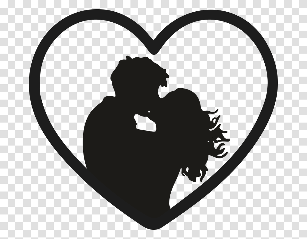Love Heart Kiss Couple Boyfriends Affection Couple Kissing Silhouette, Stencil, Cat, Pet, Mammal Transparent Png