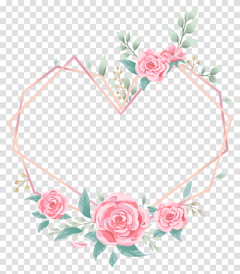 Love Heart Rose Wreath Geometric Glitter Pink Wreath, Plant, Flower, Blossom Transparent Png