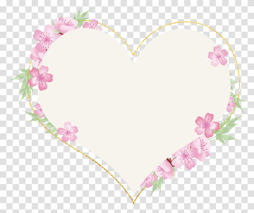 Love Heart Sakura Wreath Golden Geometric Glitter Heart, Pillow, Cushion, Bracelet, Jewelry Transparent Png