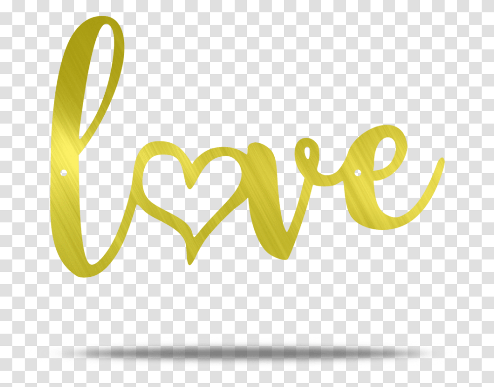 Love Heart Text Metal Wall Sign Gold Love Sign, Label, Handwriting, Calligraphy, Alphabet Transparent Png