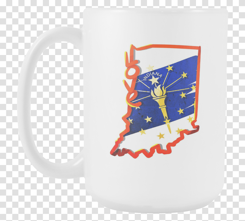 Love Indiana State Flag Map Outline 15oz Mug Beer Stein, Coffee Cup, Soil, Latte, Beverage Transparent Png