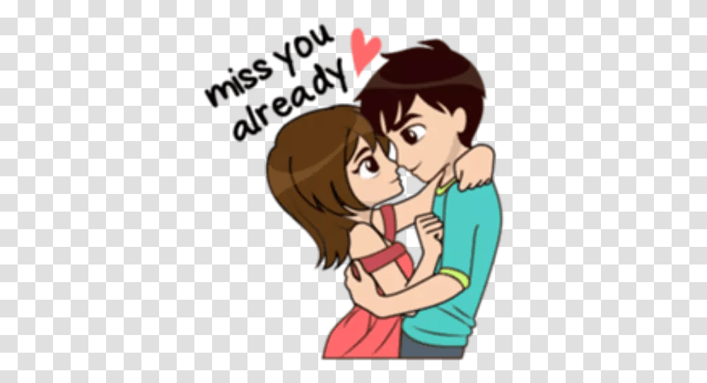 Love Stickers Animated For Whatsapp Lovely Cute Couple Cartoon, Person, Hug, Book, Costume Transparent Png