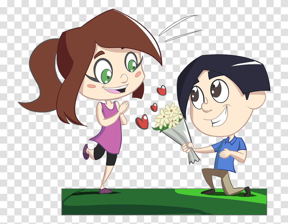 Love Story Couple Free Image On Pixabay Flowers Cartoon Boy Girl, Person, Female, Petal, Plant Transparent Png