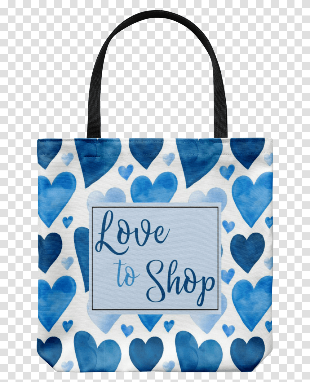 Love To Shop Blue Watercolor Hearts 18x18 Reusable Shopping Tote Shoulder Bag, Tote Bag, Handbag, Accessories, Accessory Transparent Png