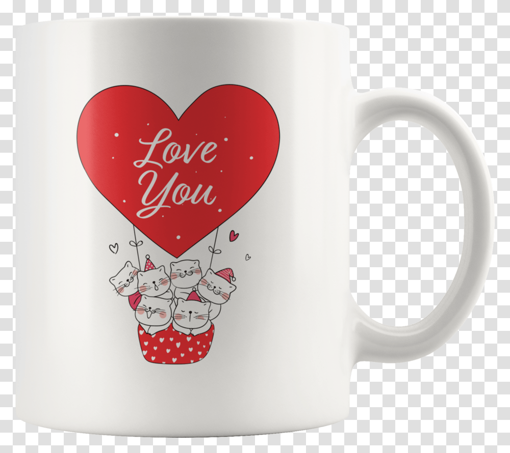 Love You Kawaii Kittens In Red Heart Balloon Cat Mug Mug, Coffee Cup Transparent Png