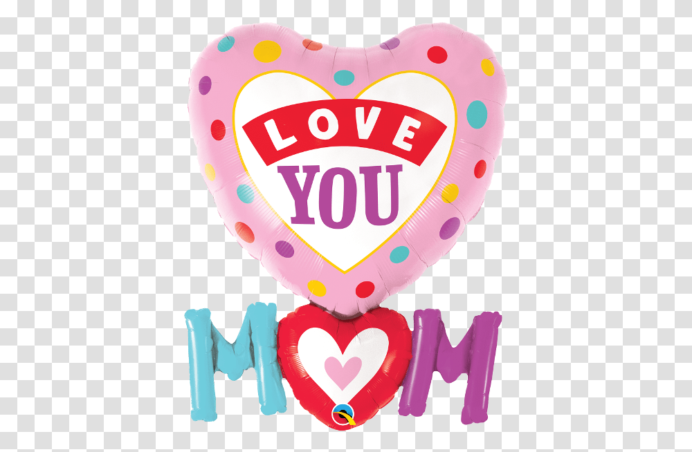 Love You Mheartm Dots Foil Balloon Bargain Balloons Qualatex Love You Mom Balloon, Label, Text, Sticker, Logo Transparent Png