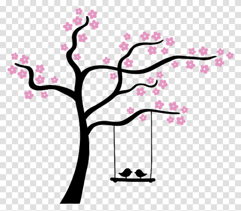 Lovebirds Lovebird Love Loves Lovely Tree Trees Wall Art Of Tree, Plant, Flower, Blossom, Cherry Blossom Transparent Png