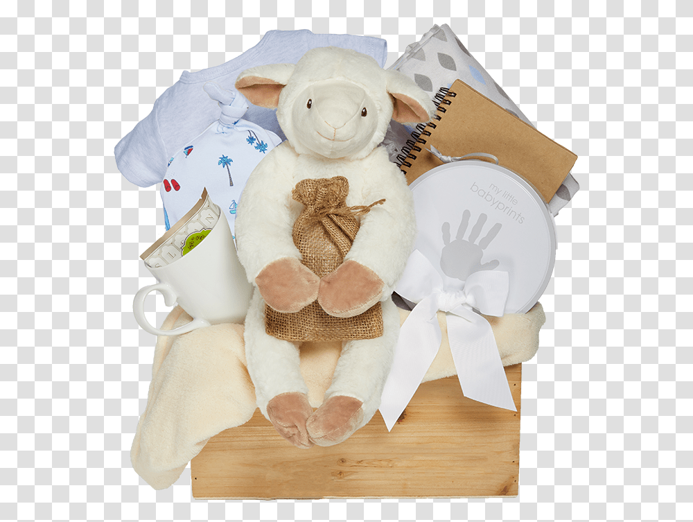 Lovely Lamb Baby Gift Basket Blue Delivery Shipping Stuffed Toy, Sweets, Food, Confectionery, Plush Transparent Png
