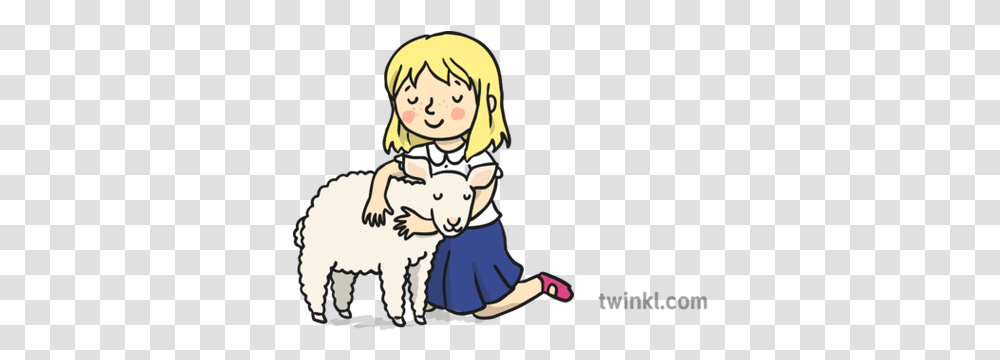 Loves The Lamb Illustration Twinkl Mary And Lamb, Person, Animal, Mammal, Kneeling Transparent Png