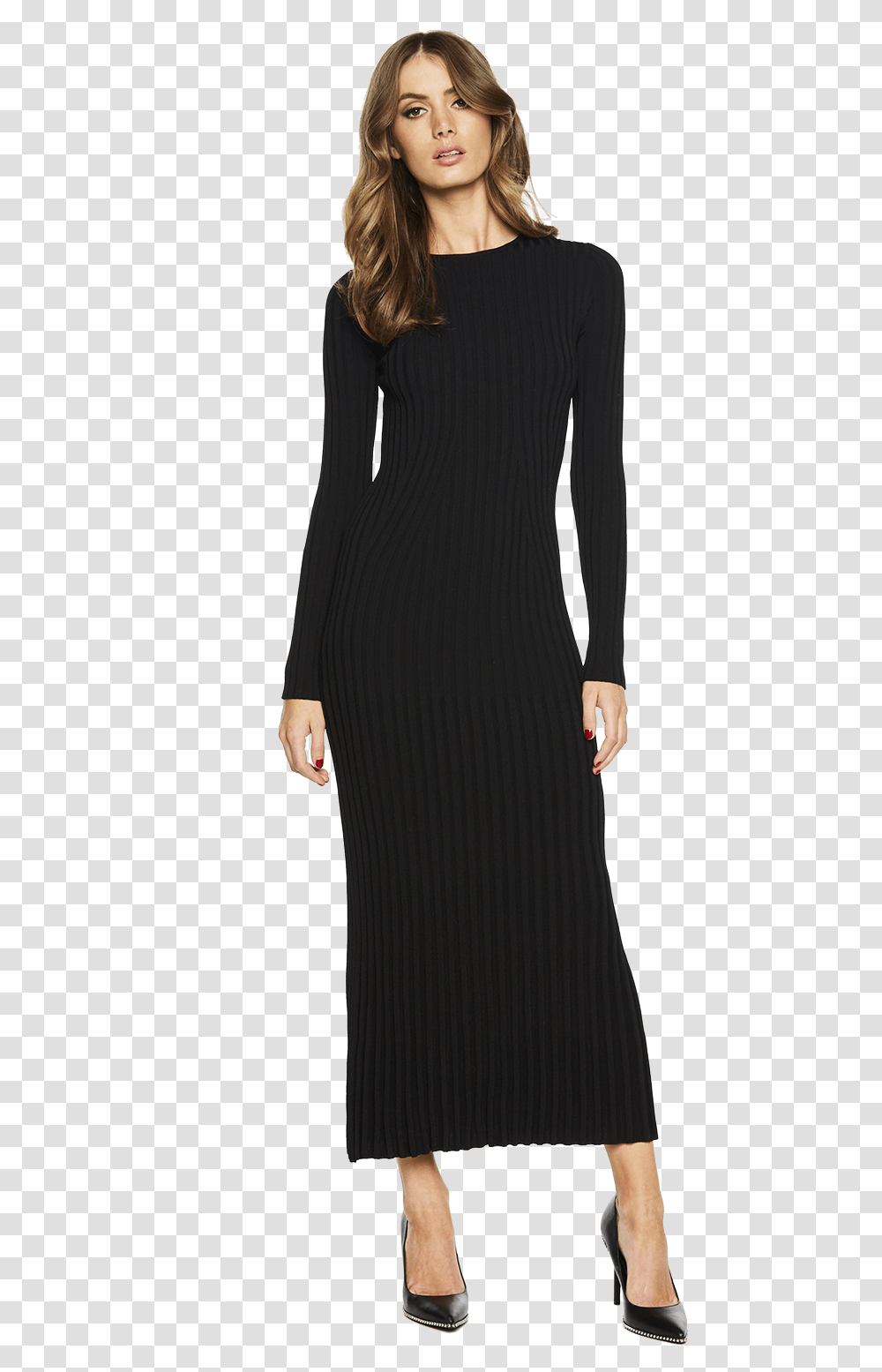 Low Back Rib Dress In Colour Caviar Tiare Hawaii Cheyenne Dress, Sleeve, Long Sleeve, Person Transparent Png