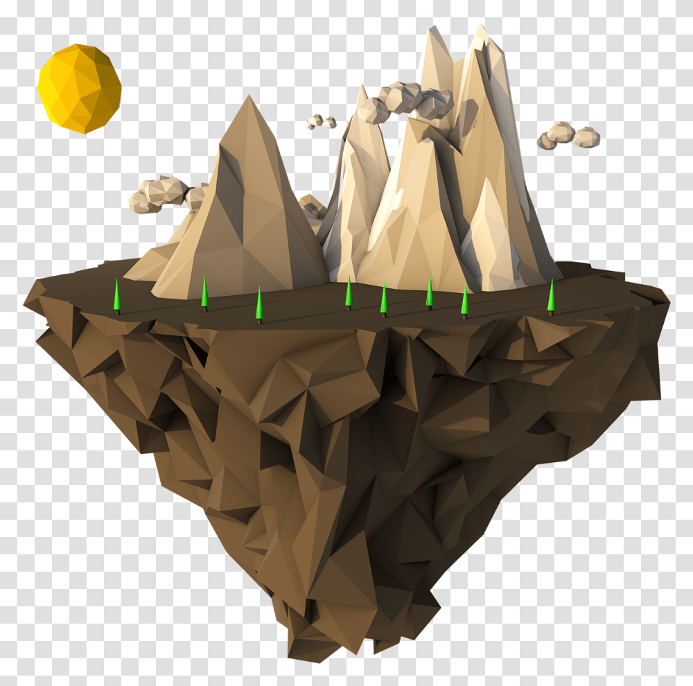 Low Poly Floating Island, Crystal, Paper Transparent Png