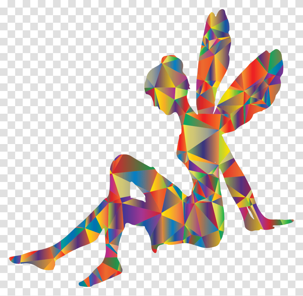 Low Poly Prismatic Psychedelic Female Fairy Relaxing Icons, Dance Pose, Leisure Activities, Pants Transparent Png