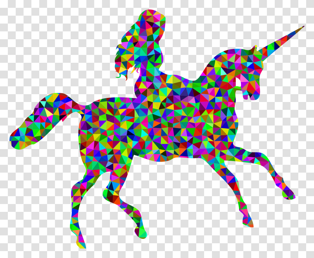 Low Poly Prismatic Woman Riding Unicorn Icons, Horse, Mammal, Animal, Person Transparent Png
