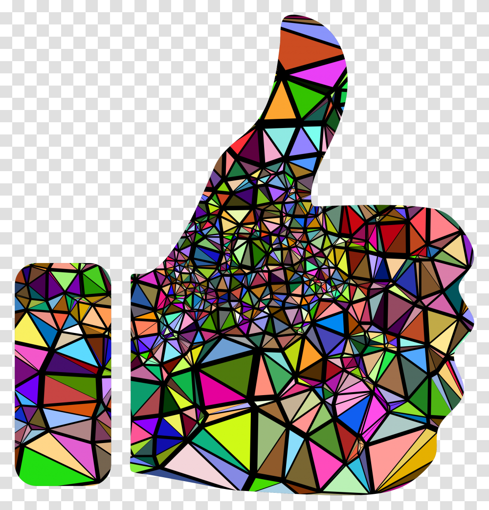 Low Poly Shattered Thumbs Up With Background Icons, Stained Glass, Construction Crane Transparent Png