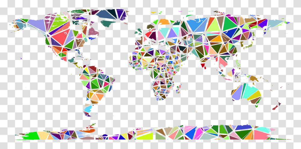 Low Poly Shattered World Map No Background Clip Arts, Stained Glass, Lighting Transparent Png