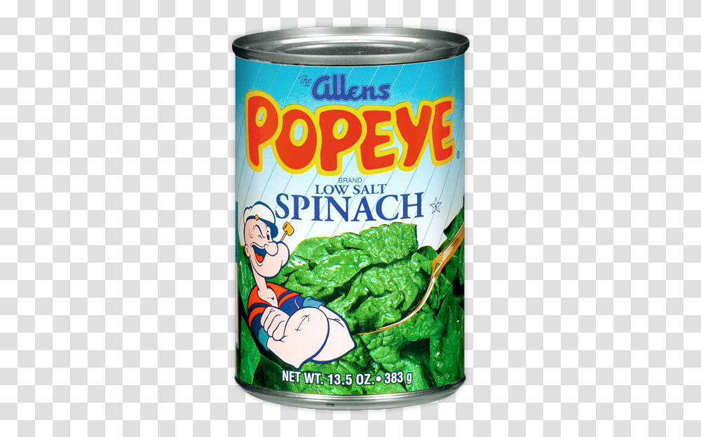 Low Salt Spinach Popeye Spinach, Food, Plant, Tin, Aluminium Transparent Png
