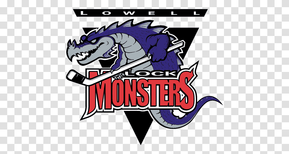 Lowell Lock Monsters Primary Logo Logos Hockey Blue Triangle, Text, Vehicle, Transportation, Wheel Transparent Png