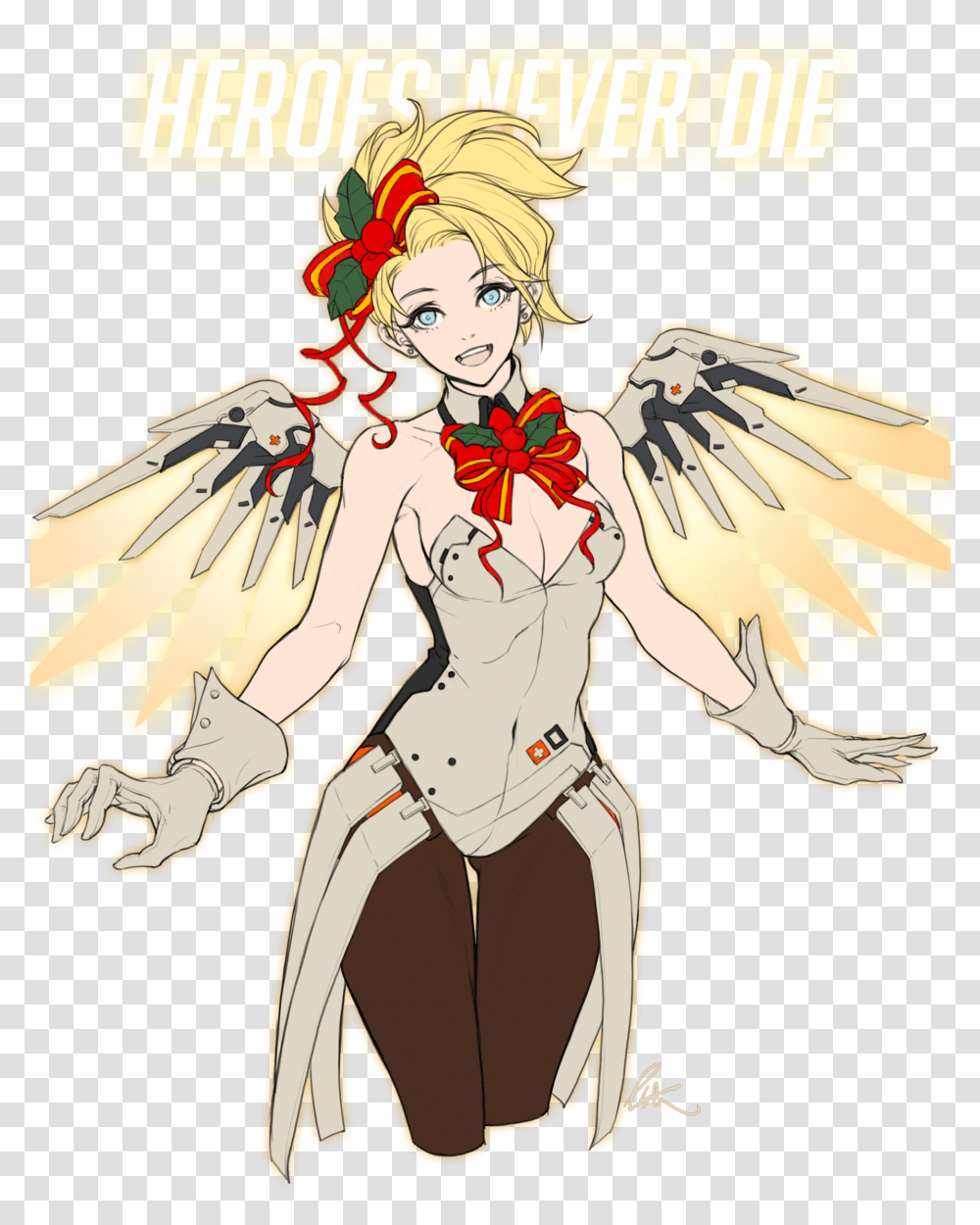Lsr Overwatch Mercy Christmas Cleavage Pantyhose Overwatch Mercy Christmas Fanart, Comics, Book, Person, Human Transparent Png