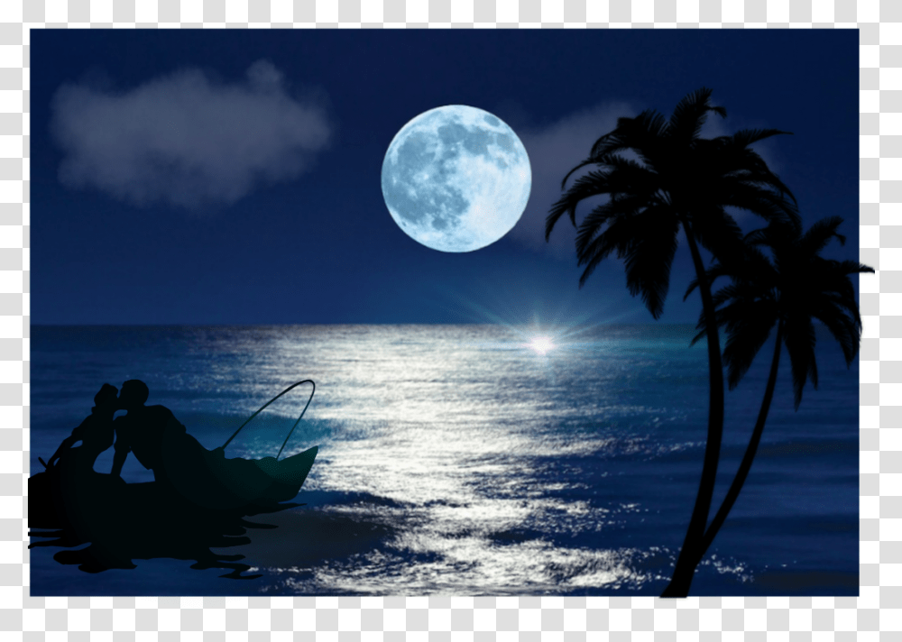 Lua Mar Casal Amor Coqueiro Full Moon Party Moon, Outdoors, Nature, Outer Space, Night Transparent Png