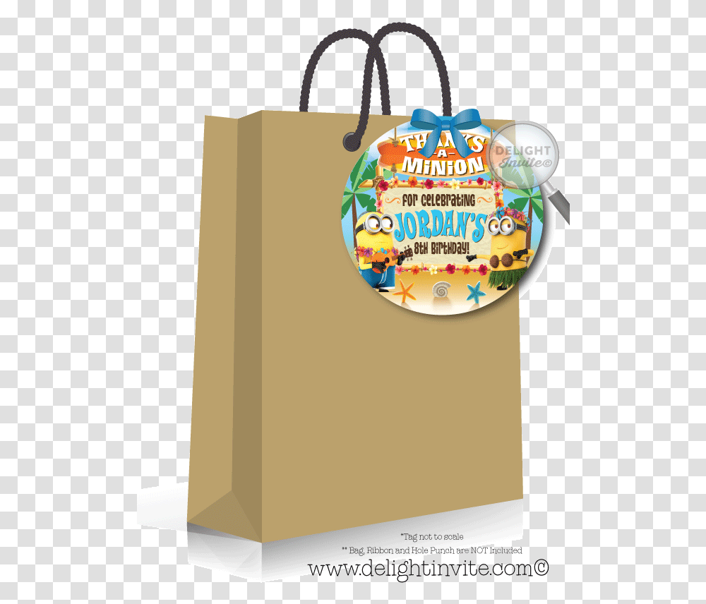 Luau Luau Pool Party Minions Favor Tags Jurassic Goody Bag Birthday Card, Shopping Bag, Birthday Cake, Dessert, Food Transparent Png