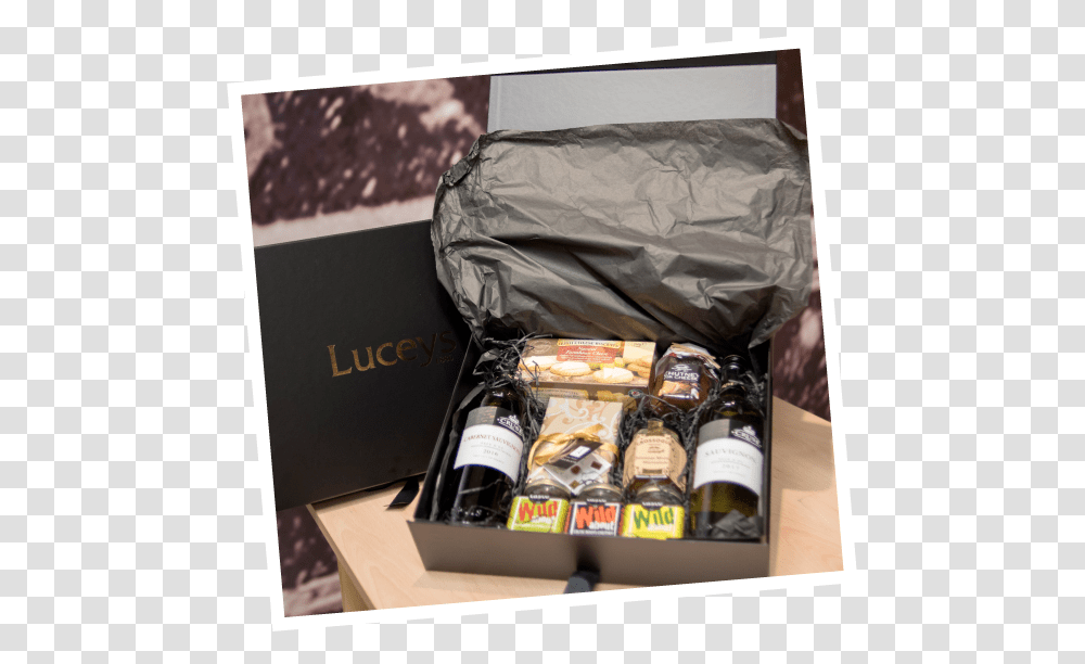 Luceys Good Food Gift Box For Christmas Confectionery, Label, Alcohol, Beverage Transparent Png