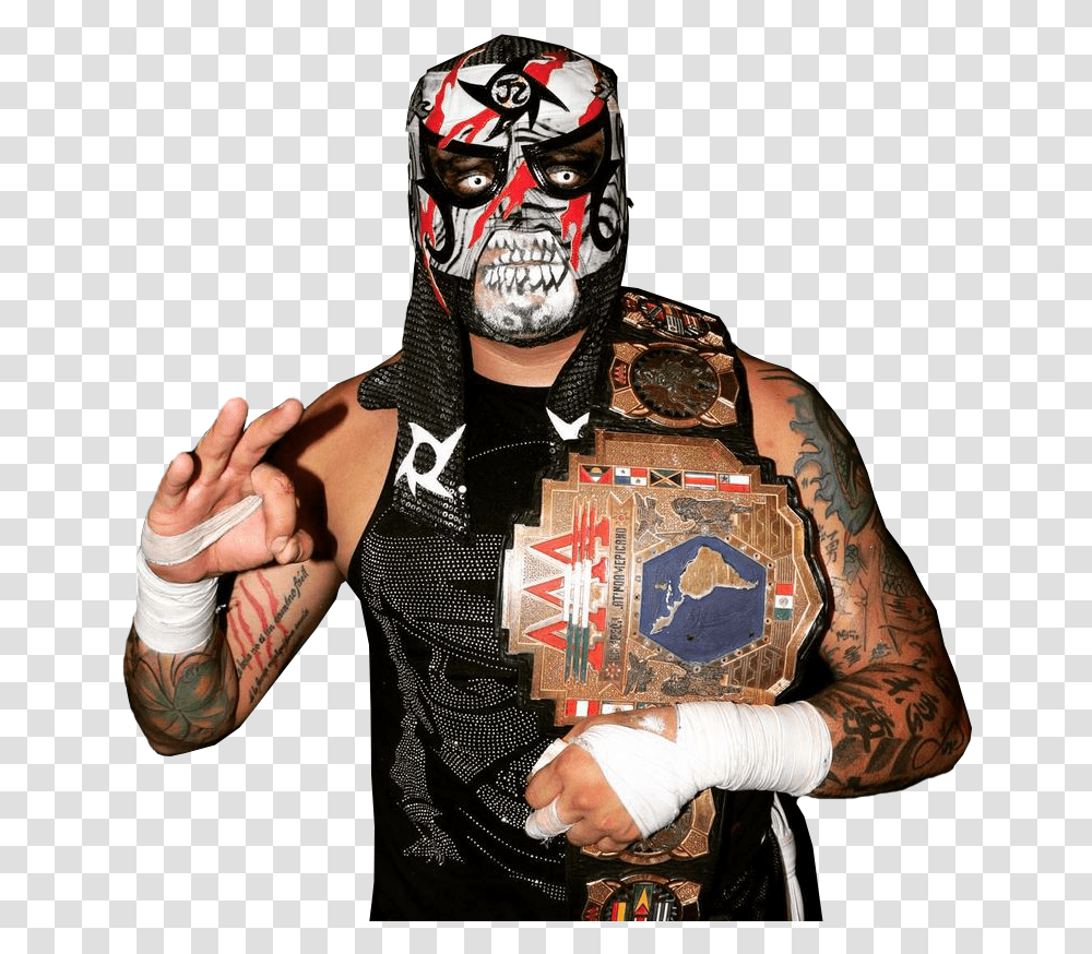 Lucha Libre Aaa Worldwide Championship, Skin, Tattoo, Person, Helmet Transparent Png