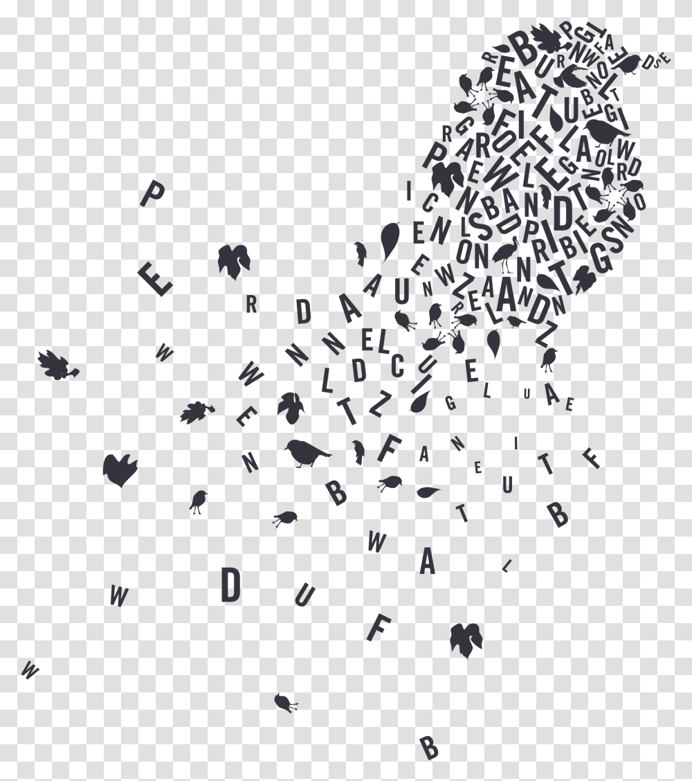 Lucid Word Based Bird Illustration New Zealand Design, Paper, Poster, Advertisement Transparent Png
