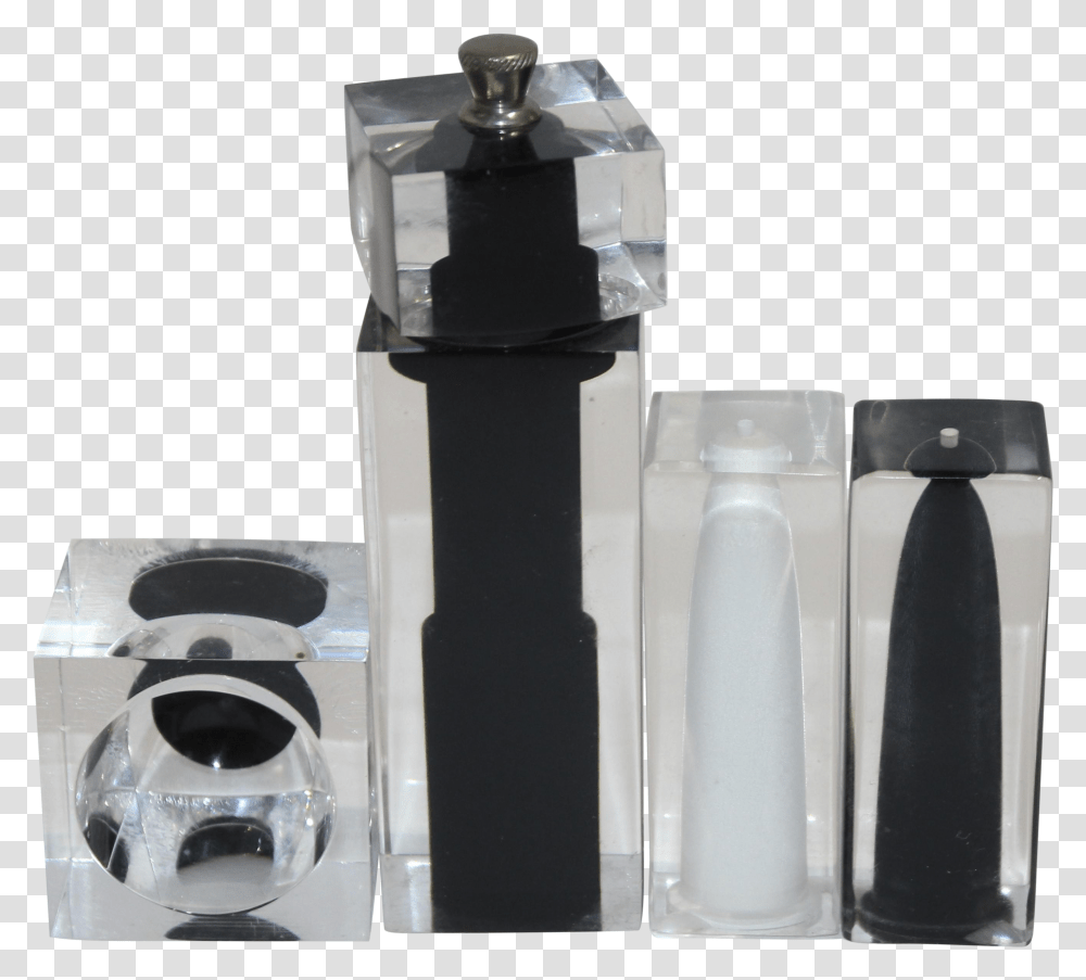 Lucite Salt Pepper Shaker & Mill Cellar Set Black White Clear Set Of 4 Water Bottle, Cylinder, Milk, Beverage, Drink Transparent Png