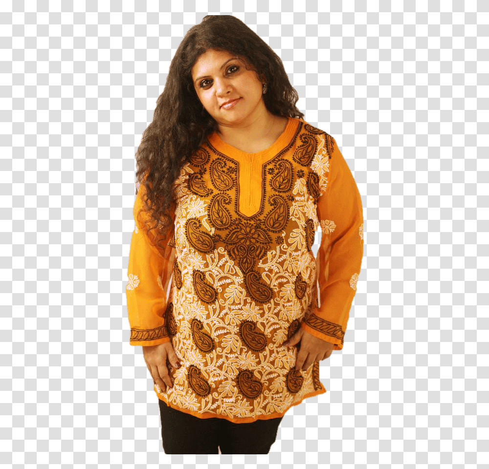 Lucknowi Short Kurti With Front Embroidery Girl, Apparel, Person, Human Transparent Png