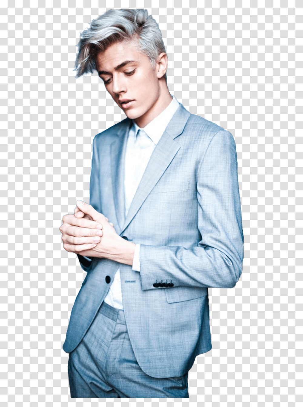 Lucky Blue Smith Silver Hair, Suit, Overcoat, Person Transparent Png