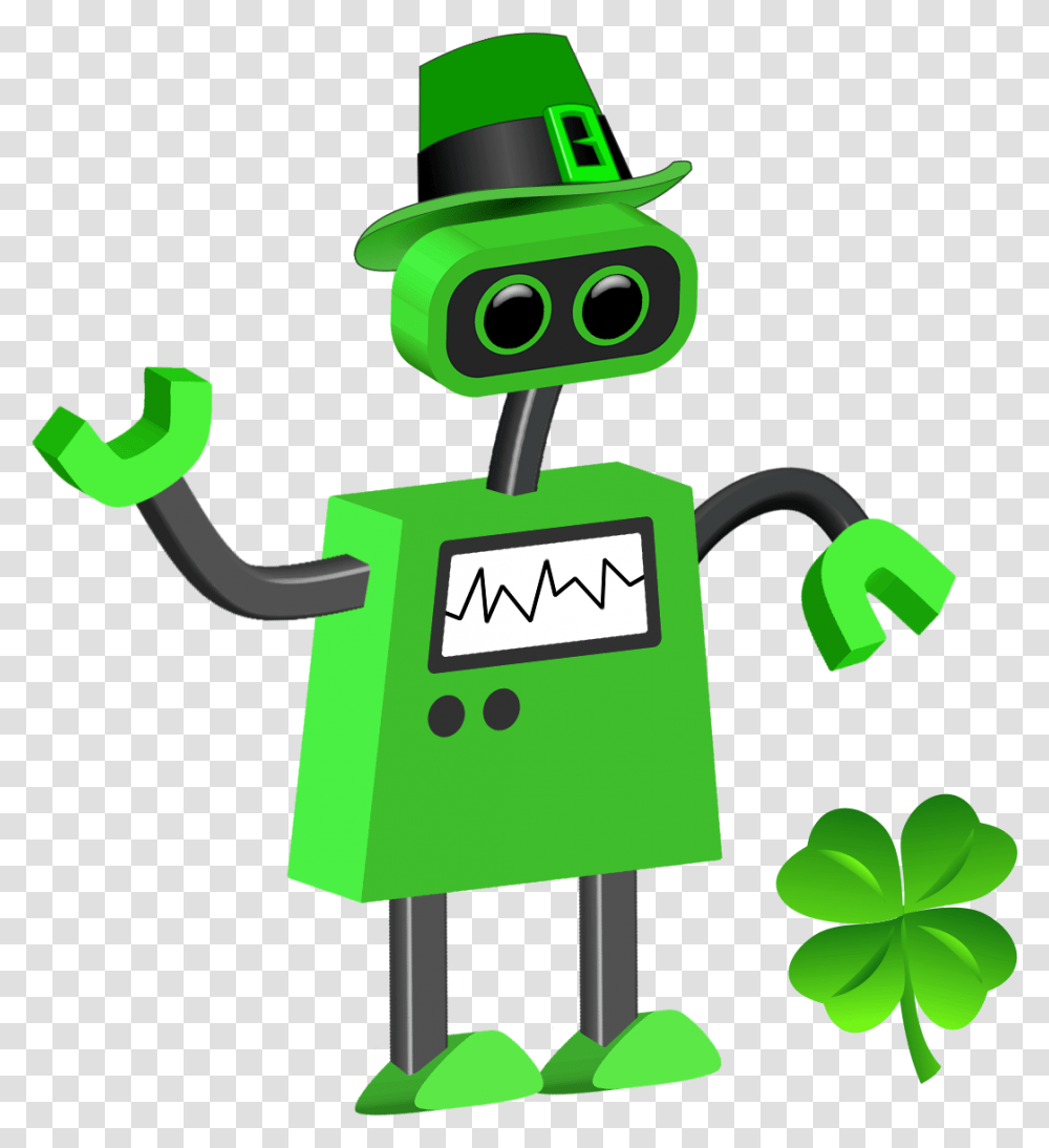 Lucky Clover Bot Robot Background Cartoon, Green, Recycling Symbol Transparent Png