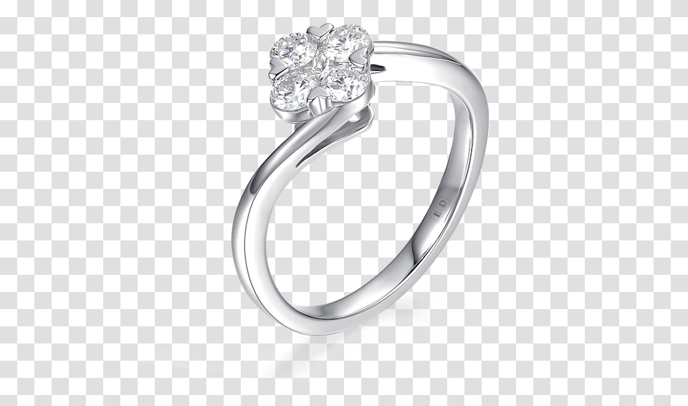 Lucky Four Leaf Clover Heart Prong Vintage Promise Pre Engagement Ring, Jewelry, Accessories, Accessory, Platinum Transparent Png