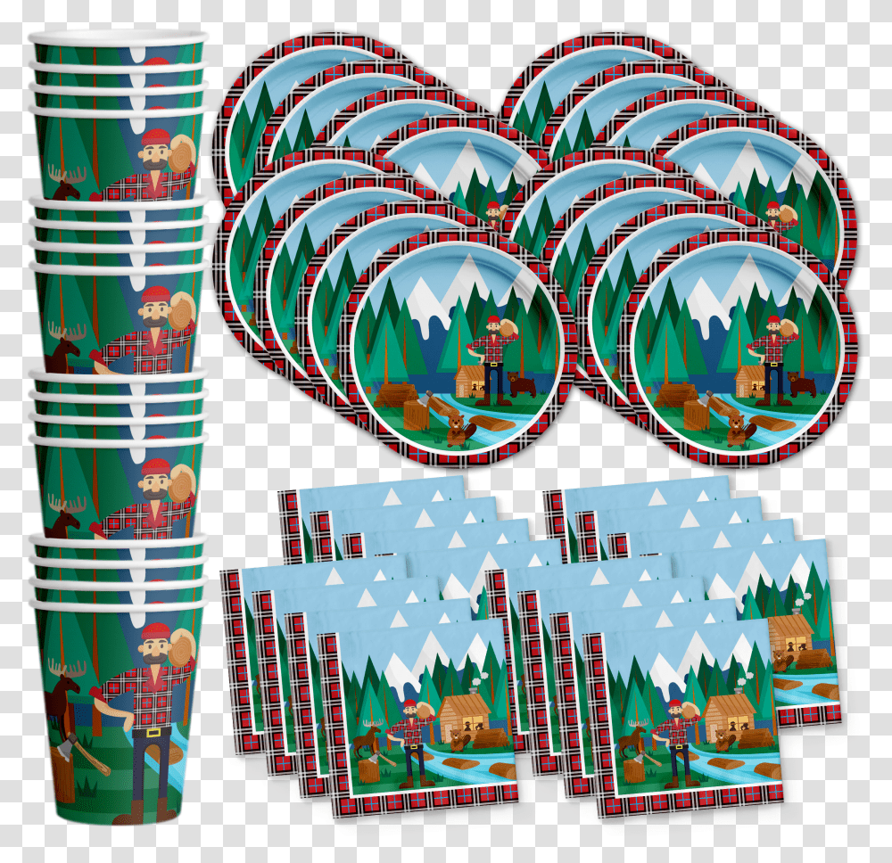 Lumberjack Birthday Party Tableware Kit For 16 Guests Monster Truck Party Supplies, Pattern, Urban, Ornament Transparent Png