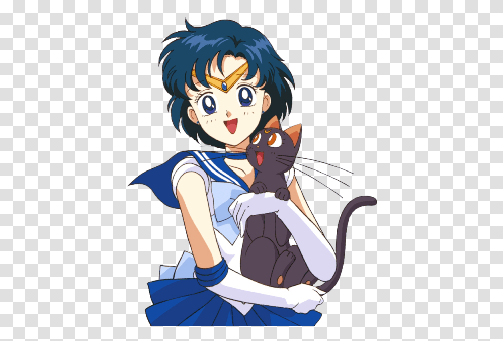 Luna Sailor Moon Sailor Mercury Ami Mizuno Sailor Mercury And Luna, Comics, Book, Manga, Person Transparent Png