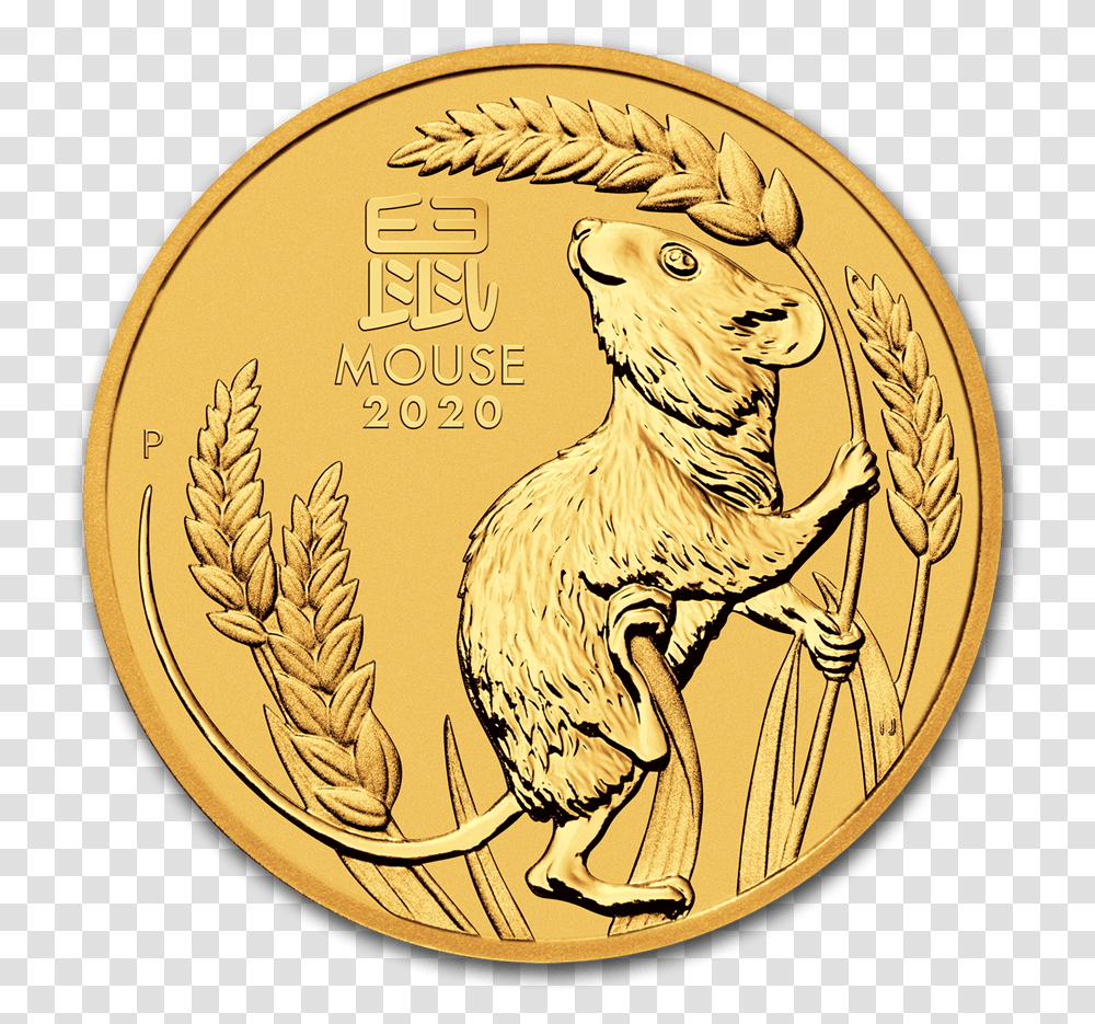 Lunar Mouse Gold Coin Reverse Perth Mint Platinum Mouse Coin, Money, Bird, Animal, Gold Medal Transparent Png