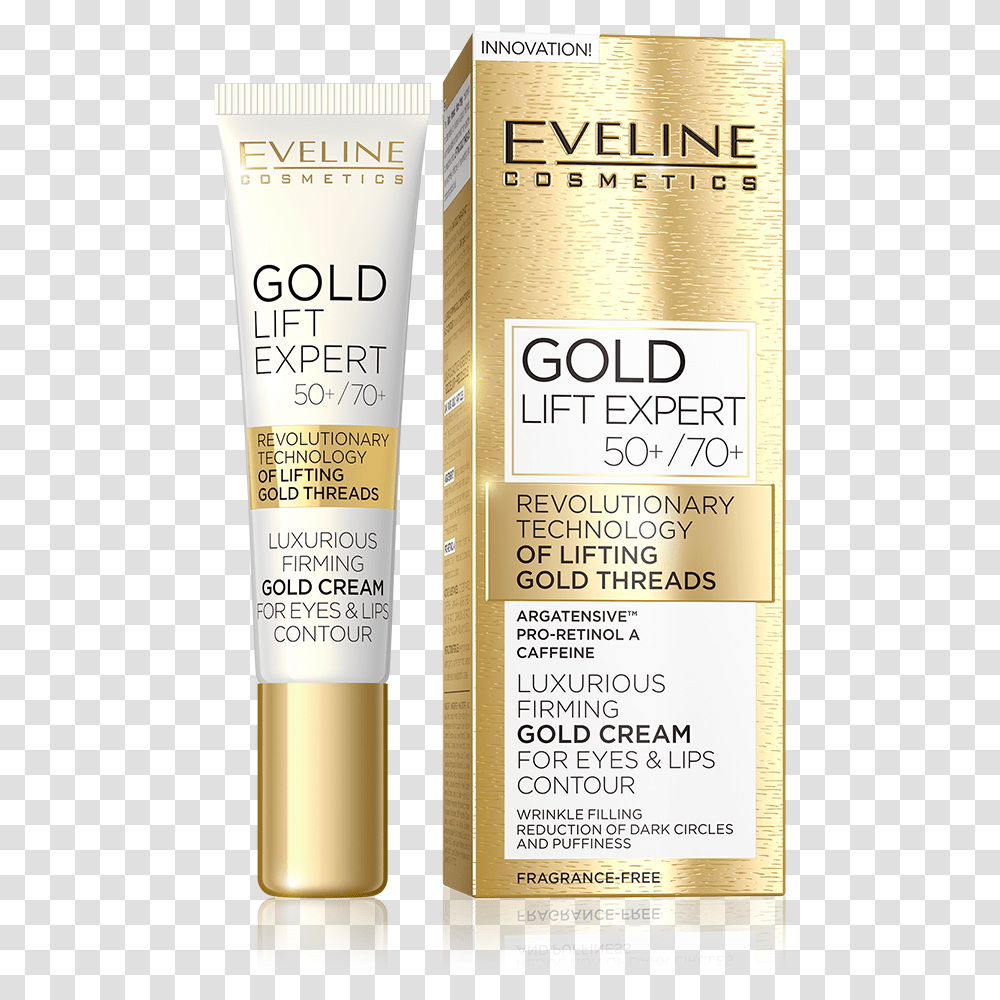 Luxurious Firming Gold Cream For Eyes & Lips Contour 50 Eveline, Bottle, Cosmetics, Sunscreen, Label Transparent Png