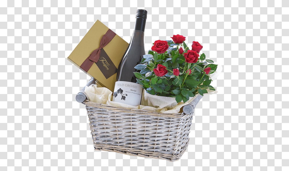 Luxury Red Wine Gift Basket Flowers And Wine Gift Baskets, Plant, Blossom, Flower Bouquet, Flower Arrangement Transparent Png