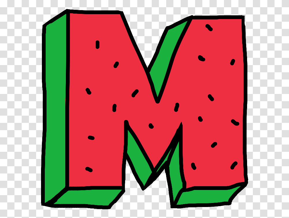 M Letter Water Watermelon Fruit Red Green Alphabet M Watermelon Letter, Heart, Rug Transparent Png