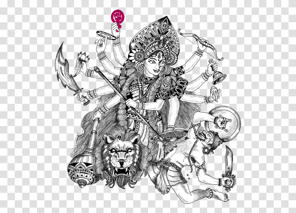 Maa Durga Image Black Amp White, Person, Samurai, Drawing Transparent Png