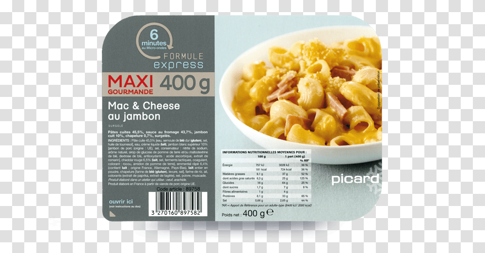 Mac And Cheese Au Jambon Mac And Cheese Picard, Macaroni, Pasta, Food, Label Transparent Png