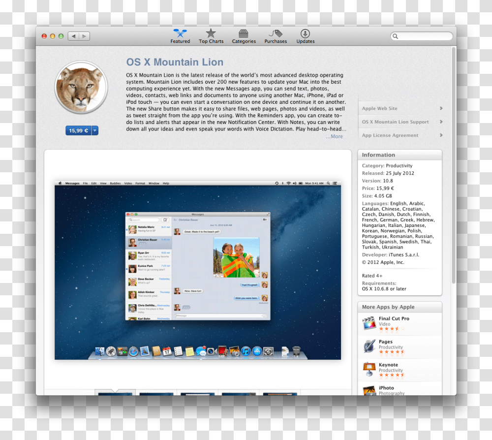 Mac Os X Mountain Lion Download Mac Os X Mountain Lion, Computer, Electronics, Desktop, Screen Transparent Png