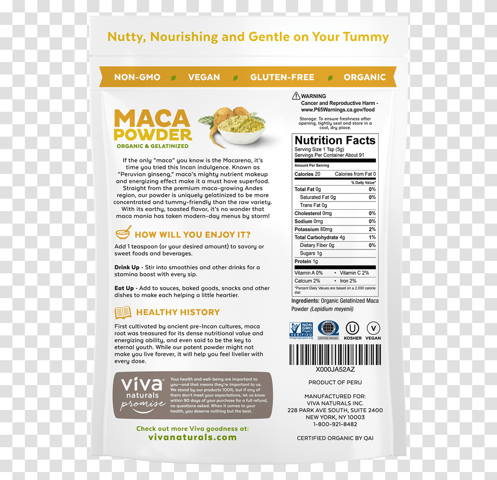 Maca PowderClass Nutrition Facts, Advertisement, Flyer, Poster, Paper Transparent Png