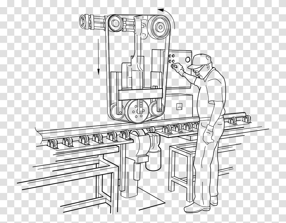 Machine Factory Polishing Rail Labor Worker Factory Worker Clipart Black And White, Gray, World Of Warcraft Transparent Png