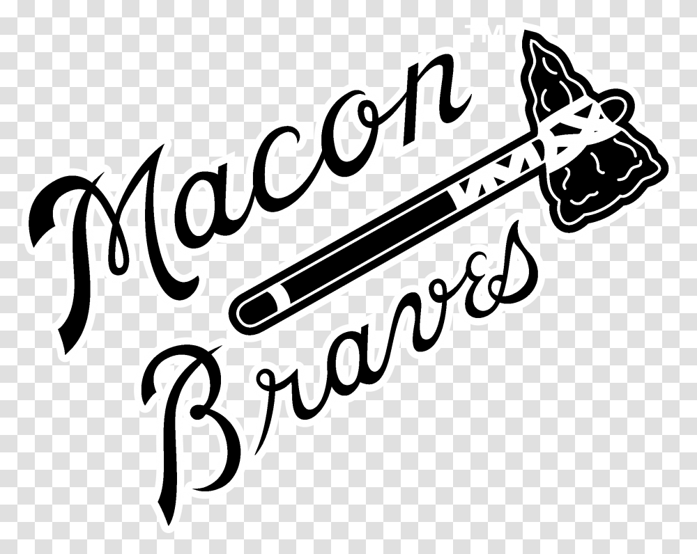 Macon Braves Logo Black And White Calligraphy, Weapon, Weaponry, Blade Transparent Png