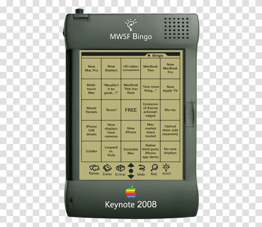 Macworld San Francisco 2008 Keynote Bingo Card, Menu, Calendar Transparent Png