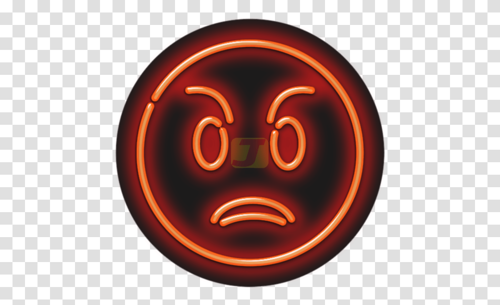 Mad Face Emoji Neon Sign Circle, Light, Symbol, Text, Dish Transparent Png