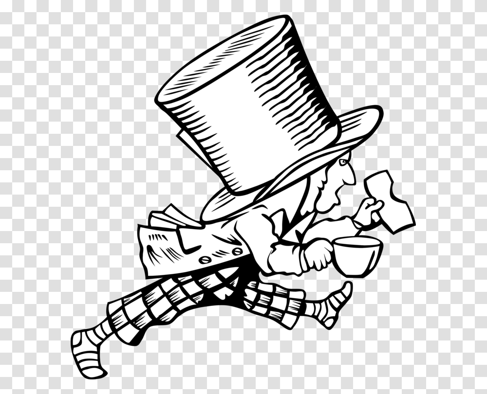 Mad Hatter Alices Adventures In Wonderland March Hare White, Person, Human, Performer, Stencil Transparent Png