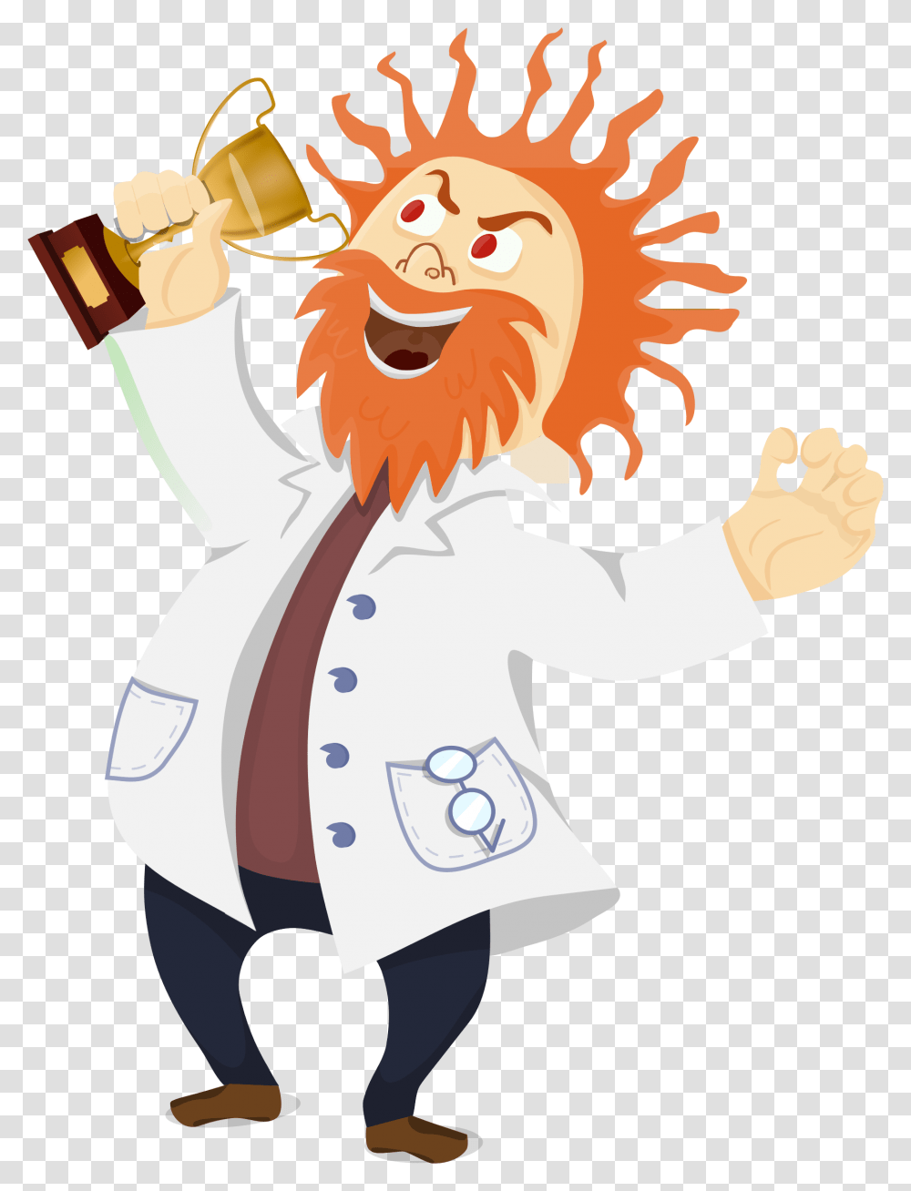 Mad Scientist With A Trophy Clip Arts, Person, Human, Chef, Performer Transparent Png